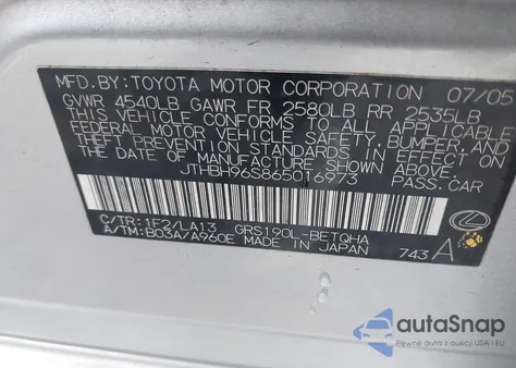 2006 Lexus Gs 300 from USA, damaged, VIN JTHBH96S865016973